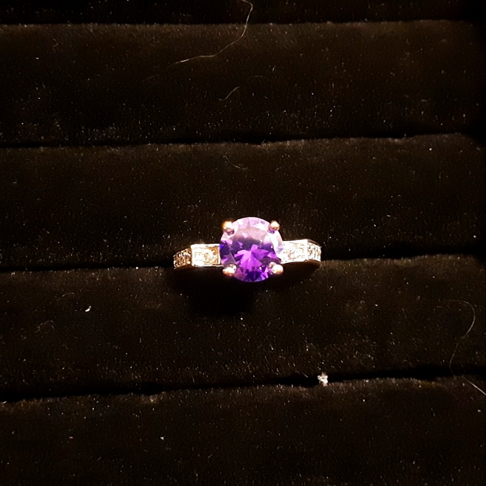 NWOT Natural Amethyst Stone Ring With 10 Crystals - Picture 3 of 5